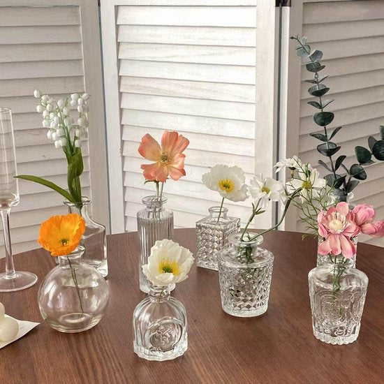 Vaas,transparant,12 stuks mini glazen vazen