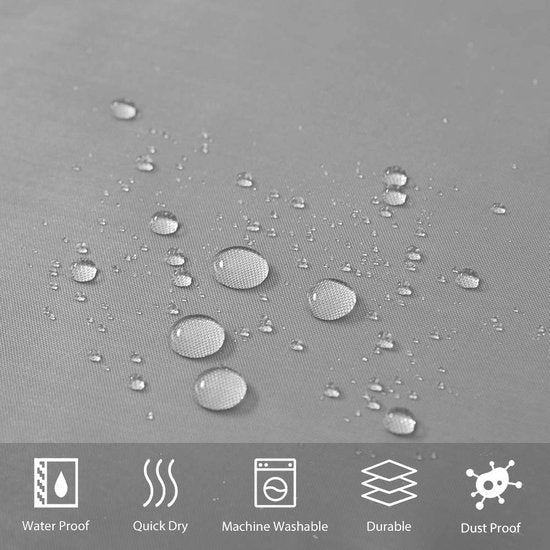 180x180 douchegordijn, schimmelwerend in badkamergordijn voor badkuip, douche, textielgordijnen van stof, waterdicht, wasbaar, met 12 douchegordijnringen, grijs.