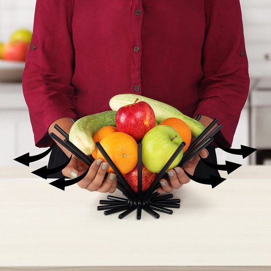 Belle Vous Zwart Ijzeren Fruitschaal - Grote Decoratieve Keuken Kom Standaard voor Appels, Bananen, Sinaasappels en Brood - Houder voor Keukenblad Opslag en Tafeldecoratie
