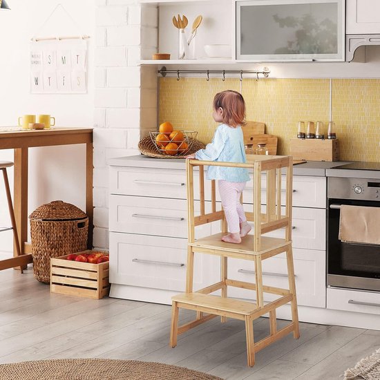 Learning Tower for Children, FSC® Certified Natural Bamboo, Stylish Tilt Protection Learning Tower, Highest Safety, Montessori Learning Tower from 1 Year for Kitchen, Table, Bathroom