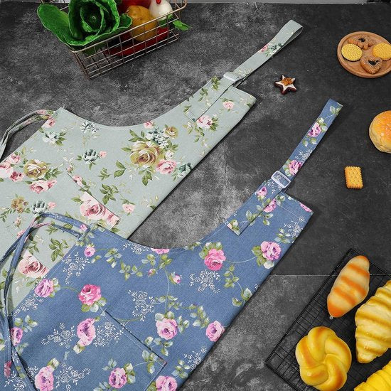 2-delig schort kookschort met grote zakken, keukenschort voor dames, verstelbaar keukenschort keukenchefschorten BBQ-schort voor unisex