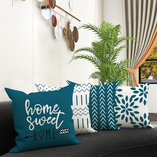 Kussenslopen 4-delige set kussenslopen, linnen, kussensloop, sierkussen, kussenslopen voor bank, tuinbed, bank, kussen, 40 x 40 cm (set van 4)