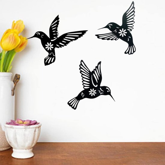 Set van 3 metalen wanddecoratie zwarte vogels buiten woonkamer tuin kolibrie decoratie wanddecoratie metalen kolibrie voor huis tuindecoratie muurkunst metaal