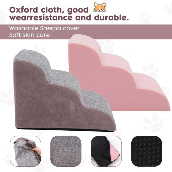 3 treden hondentrap voor kleine honden hondentrap voor bedbank 60cm hoge kattentrap voor oude katten spons huisdiertrap grijs