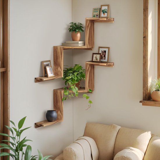 Hoekplank Hangende Wandplank Hout Rustiek Massief Grenenhout met 2 L-vormige Planken voor Keuken Badkamer Slaapkamer Woonkamer Boekenkast Zwevende Planken
