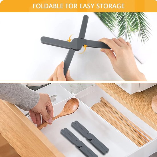 4 x siliconen pannenonderzetters, hittebestendige pannenonderzetters, opvouwbaar met ovenhandschoenen, pannenlap, hittebescherming, hete pannenlap, onderzetter voor potten, hete pannen schalen, zwart