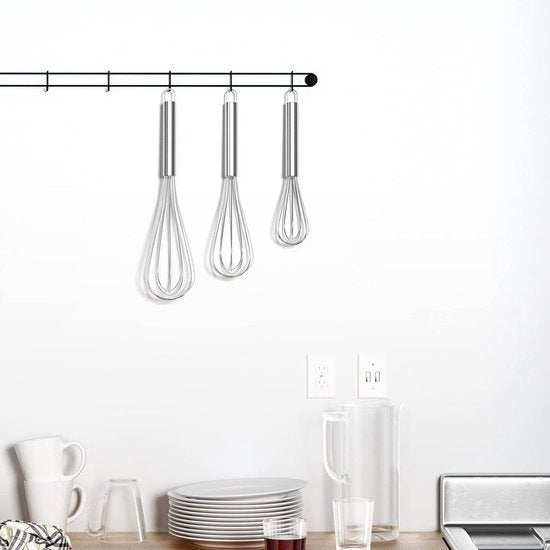 Gardeset roestvrij staal, gardeset van 3, inclusief 21 cm, 26 cm, 29 cm voor mengen, deeg roeren, eieren, opschuimen, kloppen, hoogwaardige garde voor woonkamer, keuken, eetkamer, zilver