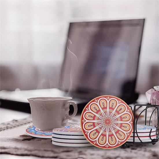 8 stuks onderzetters met houder, glazen absorberende keramiek, decoratieve onderzetters voor kopjes, vazen, glas, kaarsen, unique verjaardags- housewarming gifts