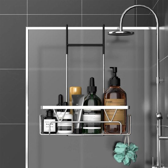 Doucheplank om op te hangen, doucheplank zonder boren, douchemand om op te hangen, roestvrij staal SUS304 zilverchroom