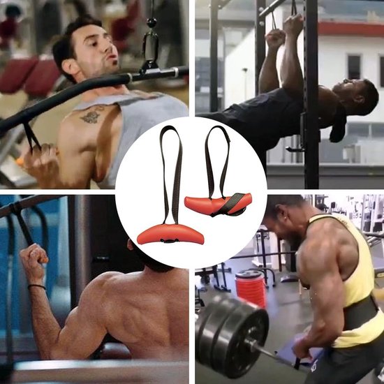 Fitnessgrepen, handgrepen met verstelbare weerstandsband voor bevestiging aan optrekstangen, lange halters, lattrekmachines, roeiapparaten, kabeltrekken en krachtmachines (oranje)