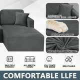 Fluwelen Peninsula bankovertrek, 2-delige bankovertrek links/rechts hoek, Chaise Longue bankovertrek met twee kussenslopen, L-vorm schiereiland bankovertrekken (3-zits + 3-zits, grijs)