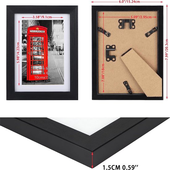 Fotolijst 10x15 CM 9-delige set, geschikt voor 10x15 foto's met passe-partout of 13x18 zonder passe-partout, voor muur en tafel, zwart