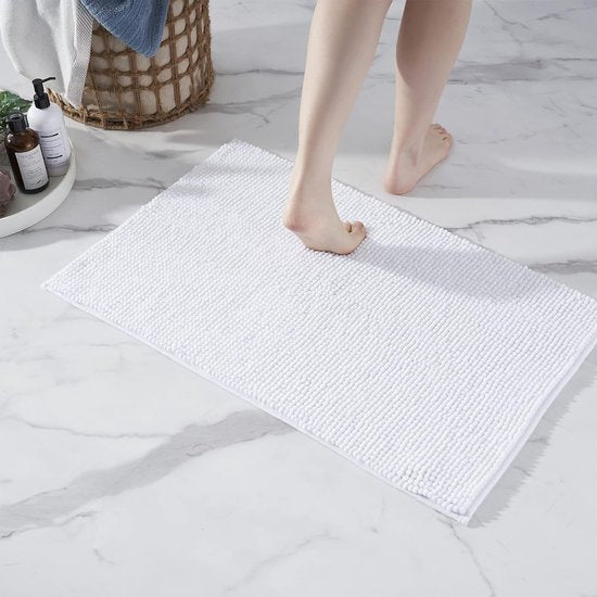 Badmat antislip, kan worden gecombineerd als badmatset, badkamertapijt, badmat, wasbaar van chenille, douchemat voor douche, badkuipen, wc-decoratie, wit, 50 x 80 cm.