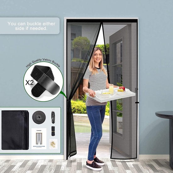 Verdikte vliegenhordeur, muggenhordeur, magnetisch gordijn, insectenbescherming voor balkondeur, kelderdeur en terrasdeur, eenvoudige zelfklevende installatie, boren niet nodig, kleur zwart, 110 x 210 cm