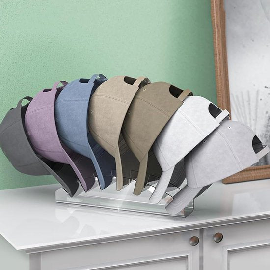 Kapstandaard voor baseballpetten, hoedenstandaard voor honkbalpetten, acryl hoed, organizer voor honkbalpetten, geen installatie voor 7 mutsen, baseballhoed, displaystandaard voor