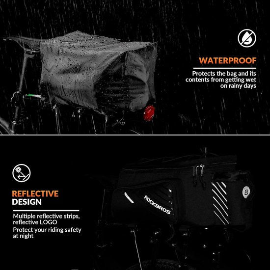 Fietsdragertas Transporttas achter Bagagetas Waterdicht Zwart Opvouwbaar Zijvakken 9-12 L met regenhoes
