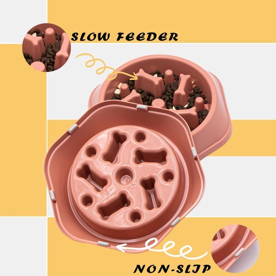 Hondenbak Hond Slow Feeder Bowls Bloat Stop Food Bowl Interactieve puzzel Gezonde eetbak (roze)