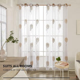 Voile gordijn linnenlook gordijn met ogen transparant gordijn met borduurwerk blad, 175 x 140 cm (hoogte x breedte), linnen + wit, set van 2