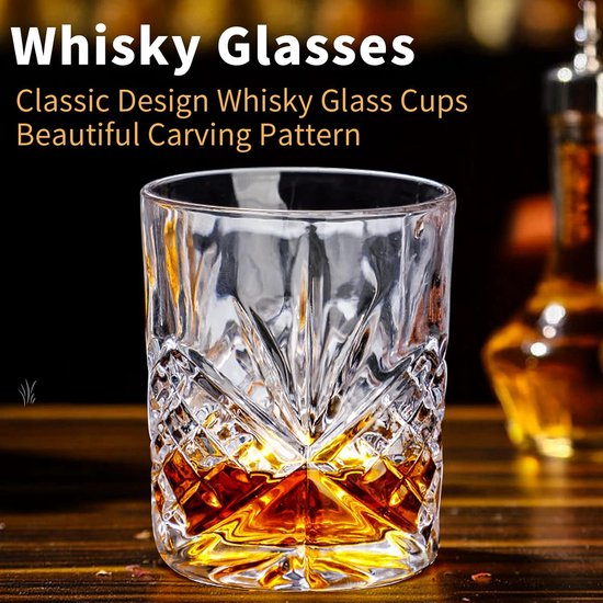 Whiskey glazen 6 stuks kristallen whiskyglazen, set van 6 stuks, 30 cl/300 ml, zware Old Fashioned whiskyglazen voor Scotch, Bourbon ouderwetse cocktails, whisky-cadeau voor mannen, vaderdagcadeau