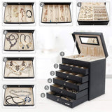 Seelux make-up-doos, sieradendoos, verkrijgbaar in verschillende maten, zwart-wit, zwart, 5 schuiflades