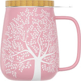 Theemok met deksel en zeef, 600 ml, grote porseleinen theemok - jumbomok - XXL Tea Cup set roze - plasticvrij