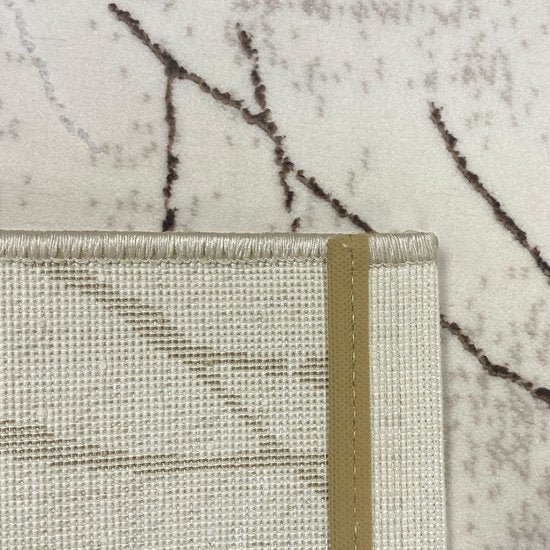 Designer loper tapijt hal & slaapkamer | abstract glanzend takkenpatroon licht donker effect crème, afmeting 80 x 300 cm