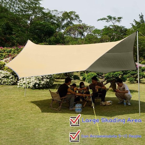 5 x 5 m groot campingzeil waterdicht tentzeil achthoek hangmat zeil regenzeil picknicktent mat outdoor survivaluitrusting