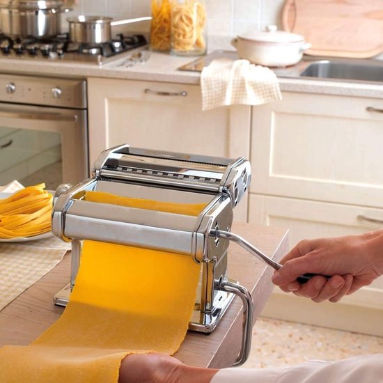 Pastamachine roestvrij staal, verse handmatige pastarollermachine, snijder met klem voor spaghetti, noedels, lasagne, beste pastamachine, noedelmachine, cadeau, eenvoudige reiniging en gebruik
