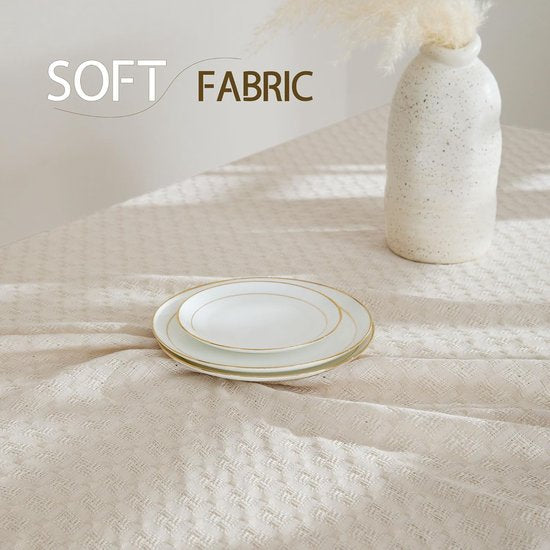 linnen tafelkleed Boho geruit opengewerkt tafelkleed moderne decoratie voor bruiloft 1 stuk tafelkleed beige verjaardag linnenlook tafellinnen keuken 130 x 240 cm