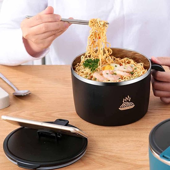 Instant Noodle Bowl, roestvrijstalen pastakom, 900 ml, Bento Box, draagbaar, lekvrij, instant pastakom, rijstkom, voor voedsel, met deksel en deksel, soepkommen (klein)
