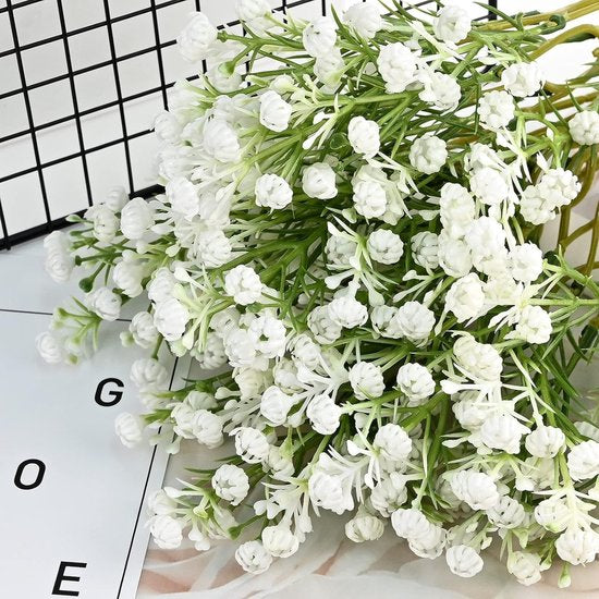 12 pieces gypsophila artificial flowers, like real, plastic gypsophila artificial flowers decoration for wedding, party, bride, office decor (white)