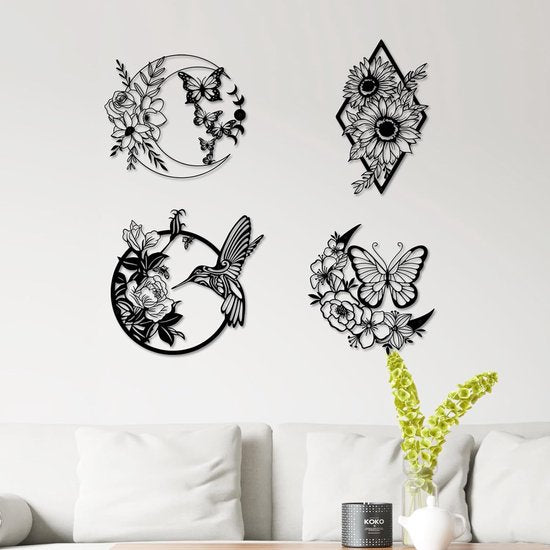 Maanvlinder metalen wanddecoratie, Boho muurkunst, bloemen muurkunst, hangende sculptuur voor binnen, woonkamer, slaapkamer, gangen, keuken en buiten, tuin, tuin, hekdecoratie
