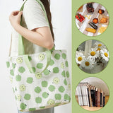 Dubbelzijdige linnen tas van katoen en linnen, stoffen tas, boodschappentas, katoenen schouderriem, dubbele draaggreep, canvas, messenger bag voor dames, kinderen (groene appels, 31 x 10 x 31 cm)