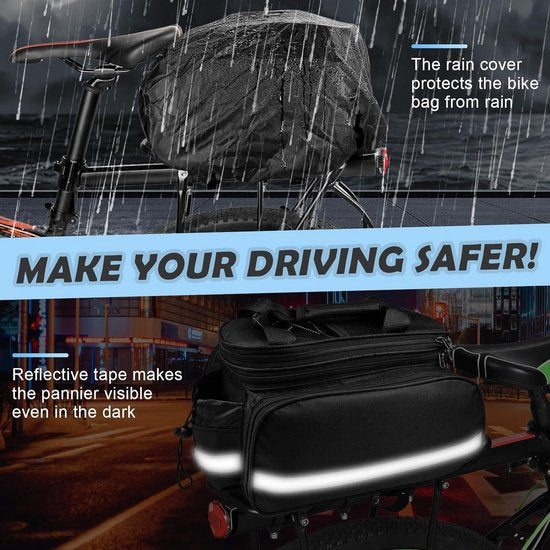 Fietstassen voor bagagedragers 10 tot 27L fietstassen, bagagedragertassen, waterdicht met regenhoes, reflecterende draaggreep en schouderband, multifunctionele fietstas