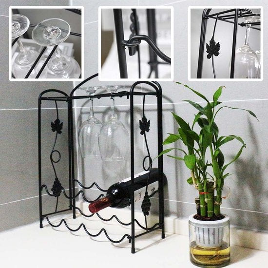 Weinregal aus schwarzem Metall, Aufbewahrung für Ihre Lieblingsweine,Flaschenregal für 8 Flaschen,Perfekt für die Hausbar und Familientreffen