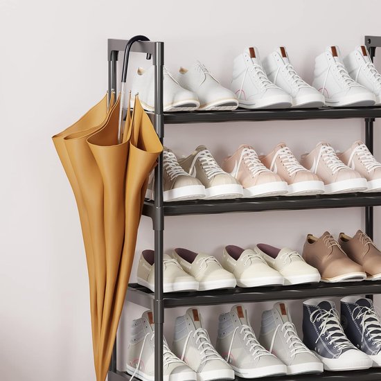 8-laags zwarte verstelbare schoenenrekken Schoenenopslag Hoog schoenenrek Organisator Plankhouder Standaard voor 24 paar schoenen, 56 x 30 x 140 cm, extra robuuste constructie
