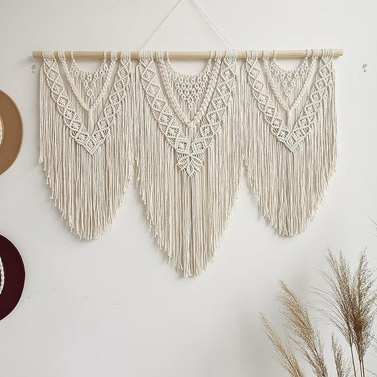 Macramé muur opknoping kunst - geweven tapijt boho deco chic - huis decor appartement slaapzaal kamerdecoratie - balkon decoratie, wanddecoratie boho - 110cm (W) x 82cm (H) - set F