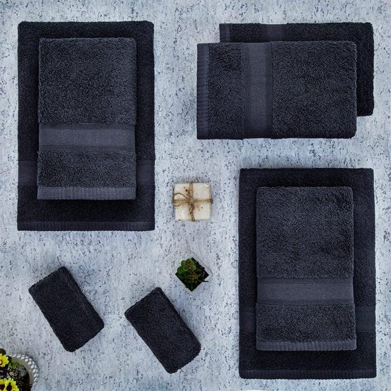 Handdoekenset, 100% katoen, 8-delig, 2 x badhanddoekenset, 4 x handdoeken, 2 x gastendoekjes, zacht en absorberend, kleur: antracietgrijs