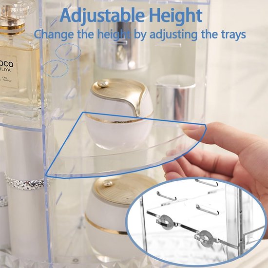 Roterende make-up organisator, 360° schoonheid cosmetische organisator, 8 lagen verstelbare doe-het-zelf draaiende cosmetische opslag, huidverzorging organisator voor dressoir, badkamer