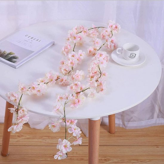 Bloemenslinger, 2 stuks, namaakkersenbloesem, bloemen, zijde, kersenbloesem, sakura, kersenbloesem, hangende wijnslinger, voor decoratie, Kerstmis, bruiloft, tuinfeest, roze