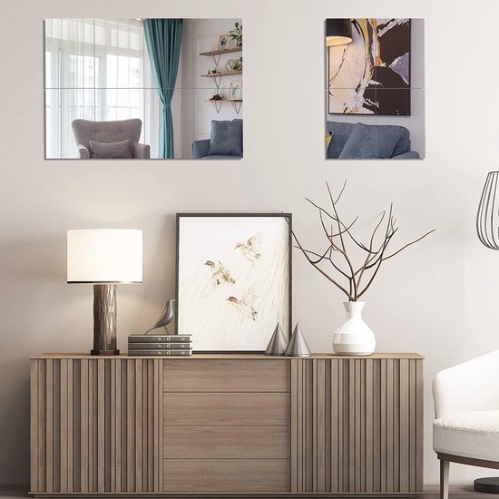 Pakket van 8 spiegelvellen, 30 x 21 cm, zelfklevend en flexibel zonder glazen spiegelmuurstickers | 1 mm dik | Flexibele spiegelfilms voor de badkamerinrichting thuis.