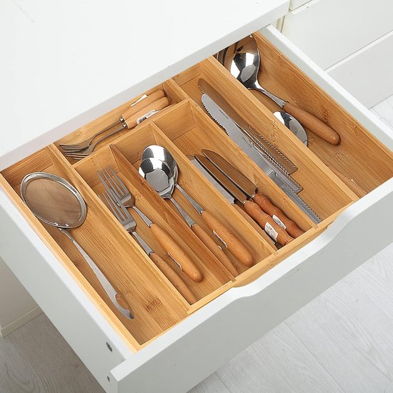 Bestekbak voor laden, ladeverdeler, verstelbaar, bestek-organizer, ruimtebesparend, bamboe bestek, telescopische lade, bestekbak voor laden, cutlery tray