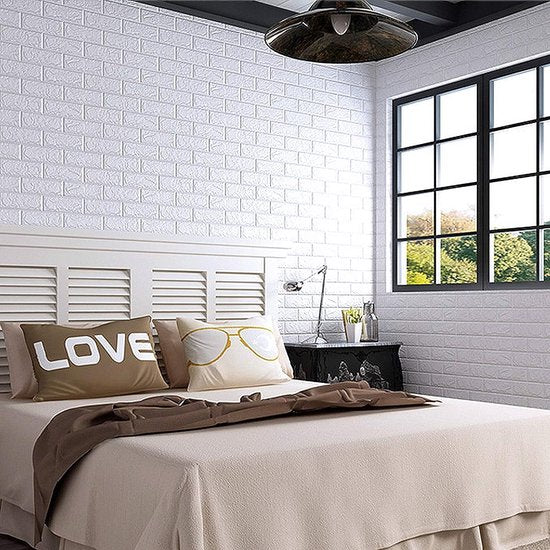 10 stuks 3D-baksteenbehang, zelfklevende wandpanelen, wit, 77 x 70 cm, modern, waterdicht, steellook, hangend, Schuimstof, muurstickers voor badkamer, slaapkamer, woonkamer,balkon,keuken