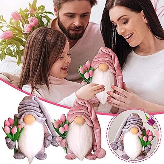 Super idee! Een schattige staande kabouter met tulpenbloemboeketten en schattige kabouterbeeldjes. Het is een perfect cadeau voor vrouwen, moeders, huwelijksverjaardagen, vriendinnen, vrouwen en Moederdag. Bedankt!