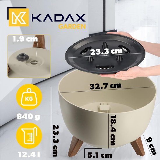 KADAX - Bloempot van kunststof met drie insteeksteunen - ronde bloembak, plantenschaal voor balkon, woonkamer - Diameter 33 cm, Taupe