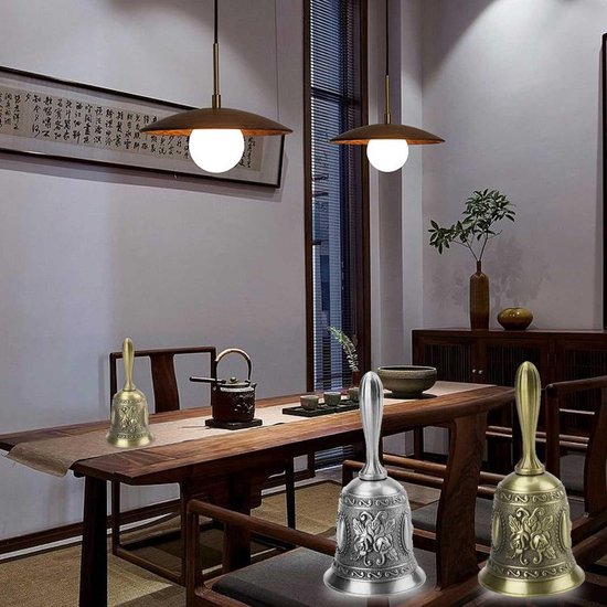 2 stuks klassieke zinklegering restaurantservicebel kersthandbel tafelbel maaltijdbel handbel voor belwaarschuwing diner bij de receptie hotelservice