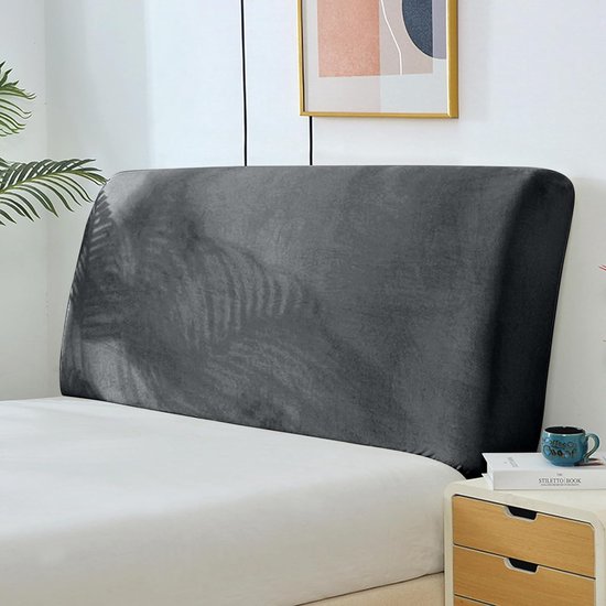 Beschermhoes voor het hoofdbord van het bed, zachte stretch, fluweel, stofdicht, beschermhoes voor gevoerd hoofdeinde (150-170 cm, donkergrijs)