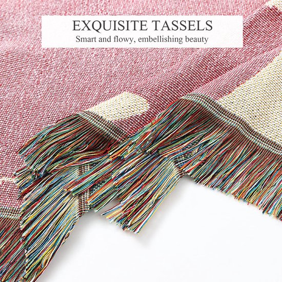 Dubbelzijdige katoenen geweven deken, sprei met kwastjes, jungle, Boheemse stijl, wandtapijt, knuffeldeken, decoratieve deken voor bed, bank, stoel, camping, deken, tafelkleed, tapijt, 160 x130