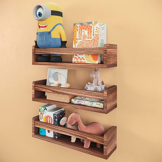 Set van 3 massief houten wandplanken - Kinderkamer - Ideaal voor boeken en speelgoed