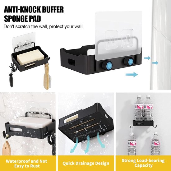 zeephouder voor de douche, set van 2 zeepsponshouders voor wandmontage met 4 haken, zelfklevend, boorvrij zeepbakje, roestvrijstalen zeepbakhouder voor de badkamerkeuken